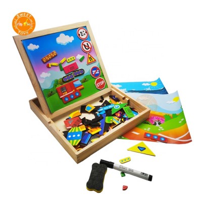 Professional Supplier Wooden Toy Magnetic Board Puzzle Games, Double Sided Educational Toy Jigsaw Sketchpad For Kids