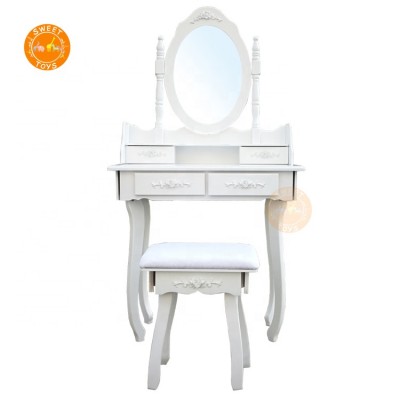 Professional Made Children Wood Dressing Tables Chairs, 7 Drawer Luxury Wooden Carved Dressing Table With Mirror