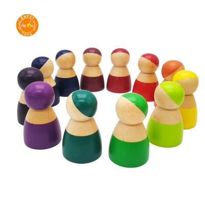 Promotion intelligence development toy diy painted rainbow wooden peg doll