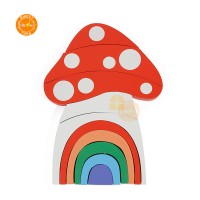 Wooden Rainbow mushroom house Puzzle Blocks Stacking Game Building Jigsaw Learning Educational Toys for Kids