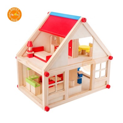 DIY miniature kit furniture toy wooden kids doll house with furniture for children