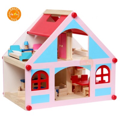 Wholesale pretend play best design  wooden kids house Children Wooden Toy Doll House