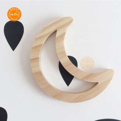 Excellent Quality Moon Wooden Wall Sticker Decoration, Wooden Moon Wall Ornament Baby Room Wall Decorations