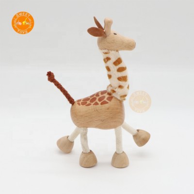 Excellent Quality Wood Craft Animal Moveable Figurines Push Puppet Toy, Wooden Animal Zoo Giraffe Toys