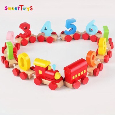 Mini wooden number train for children toy . High quantity Number wooden train for kids education toys.