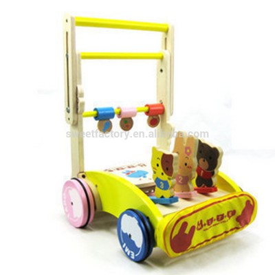 Education walker toy for baby,Funny baby walker trolley with drum playing,Best sale wooden baby walker trolley toy