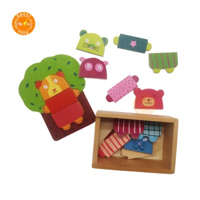 2019 educational diy toy bear shape changing clothes wood bear jigsaw puzzle puzzle with box for kids