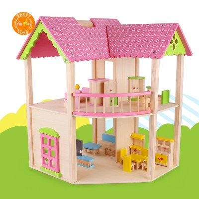 Kids Wooden Dollhouse Dolls House Furniture Fashion Family Funny Toy Cheap Kids Wooden Doll House education toys for kids