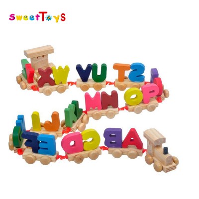 Latest design Alphabet Train for children,cheap and fashion wooden letter alphabet toy.