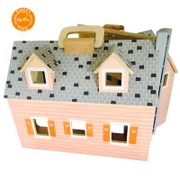 New design assembly wooden toy house Kid's Wooden Doll House Furnished with Accessories wooden doll playhouse