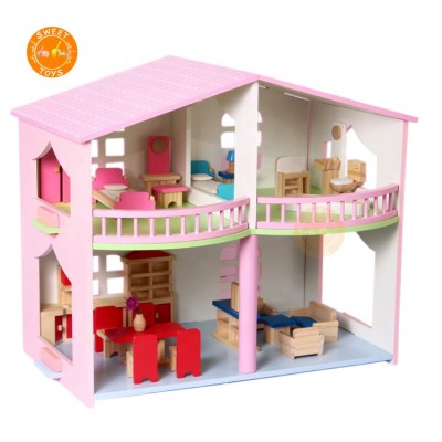 2 Story Baby Pretend Role Play Big Wooden Kids Doll House For Kids 3 Ages+