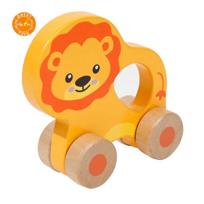 Funny Exquisite Workmanship Colorful Animals Creative Intelligence Mini Style Solid Wood Car Toys for Baby