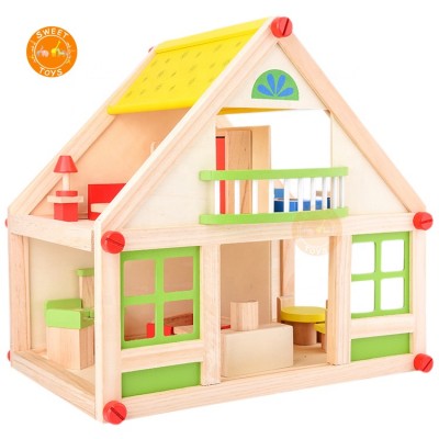 Kids DIY Wood Enlightenment Educational Home Play Luxury Artificial Princess Cottage Villanette Wooden Dollhouse Toy for kids