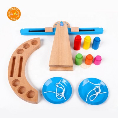 Excellent Quality Wooden Balance Scales Toy, Early Educational Balance Toy Scale With 6 Weights