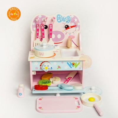 Wooden Pretend Mini Table Play Set,Cooking Kids Kitchen Set Toy,Piggy Design Kids Wooden Play Kitchen Toy