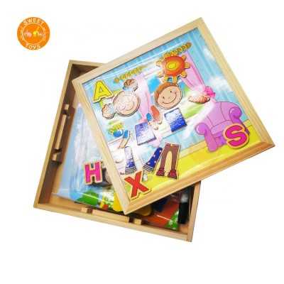 Funny Diy Wooden Magnetic Sketchpad, Early Education Sketchpad Magnetic Double-Sided Wood Easel Puzzle For Kids